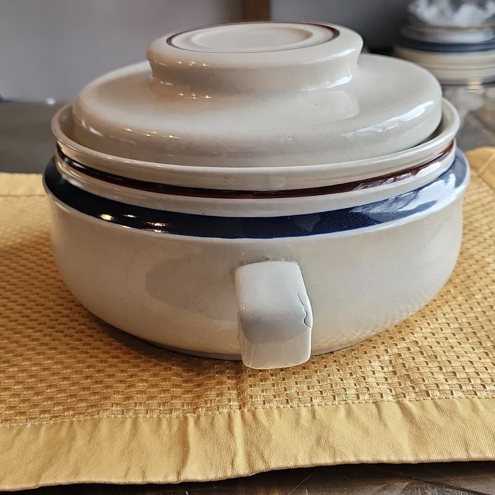 Contemporary Chateau Japanese Stoneware Handpainted Vintage Lidded Casserole